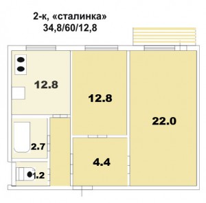 2 ком. квартира, кирпичный дом, "сталинка", комнаты раздельные