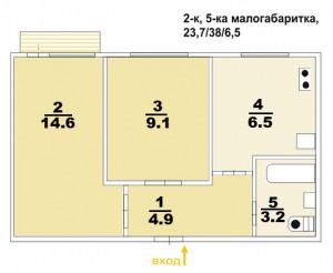 2 ком. квартира, в панельном доме, комнаты раздельные, на одну сторону