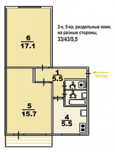 2 ком. квартира, панельный дом, комнаты раздельные, на две стороны