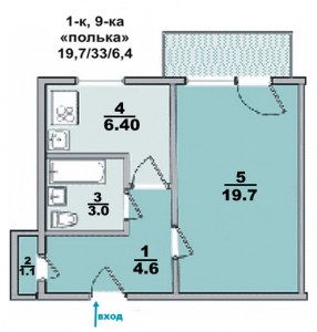 1 ком. квартира, панельный дом, "полька"