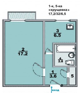 1 ком. квартира, "хрущевка", панельный дом